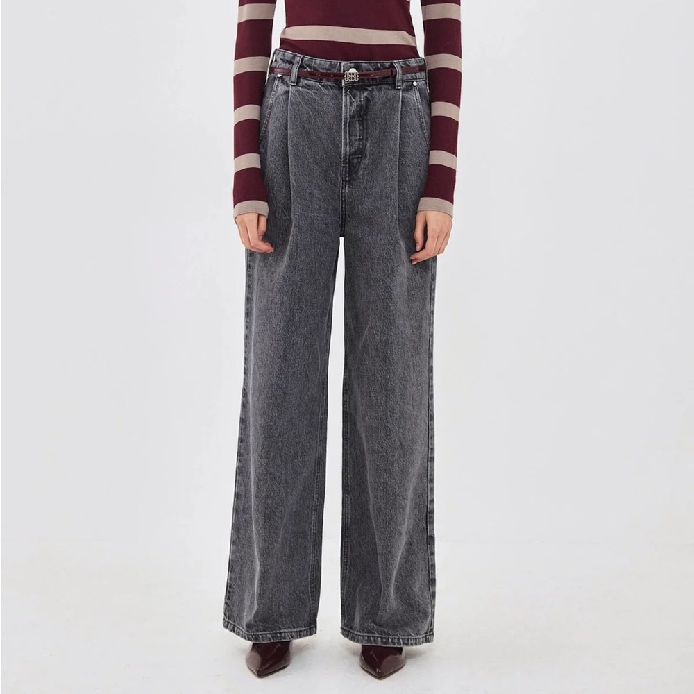 De rococo no 12 high rise super wide full length black jeans